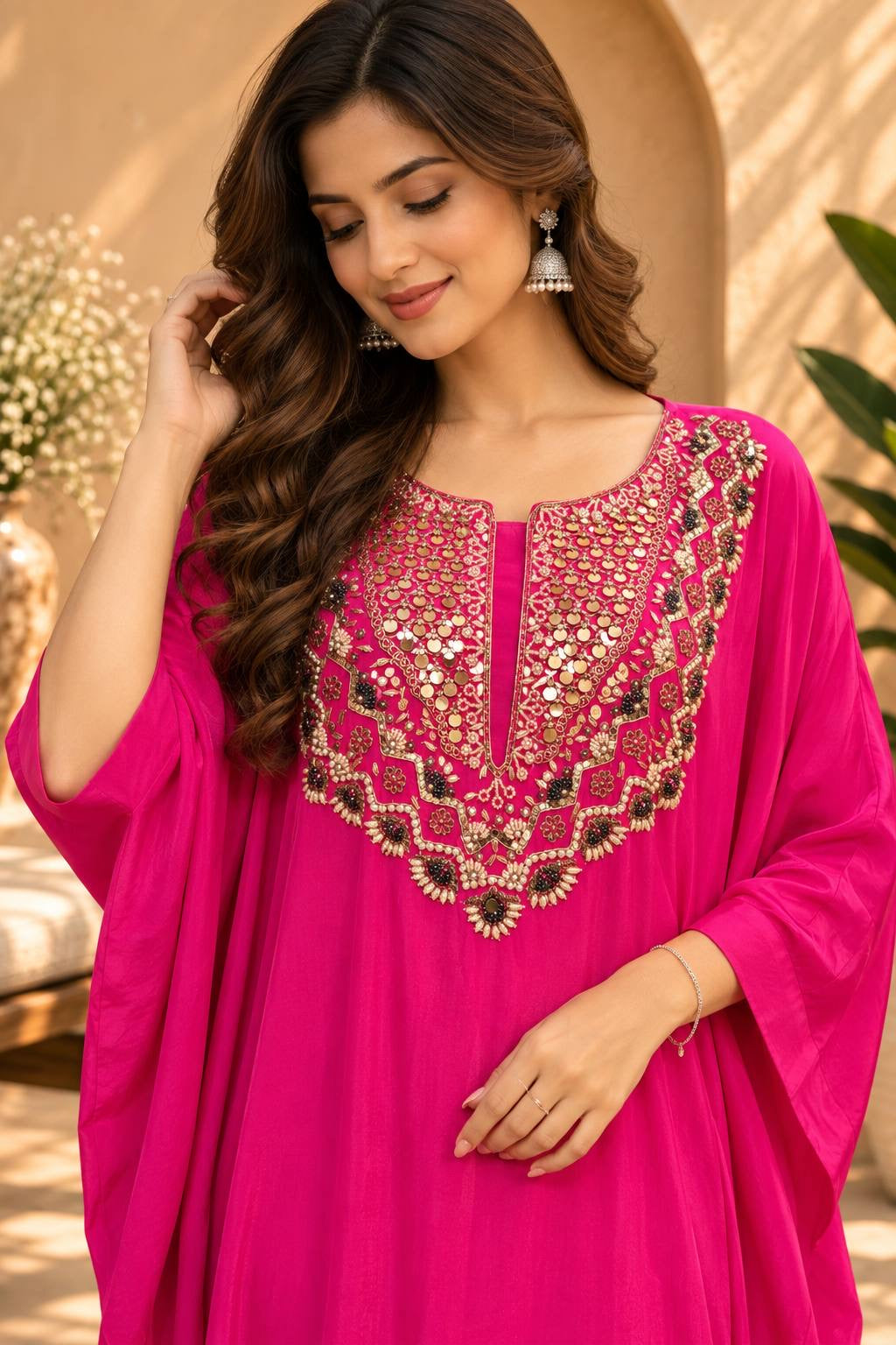 Pure Crepe Silk Kaftan With Pants