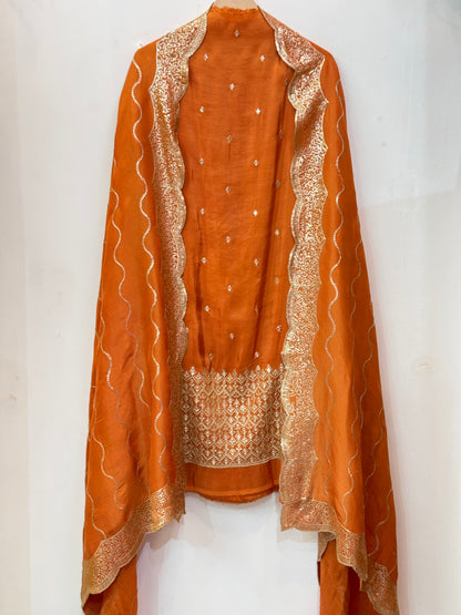 Embroidered Shimmer Silk Dress Material With Designer Dupatta (Unstitched)