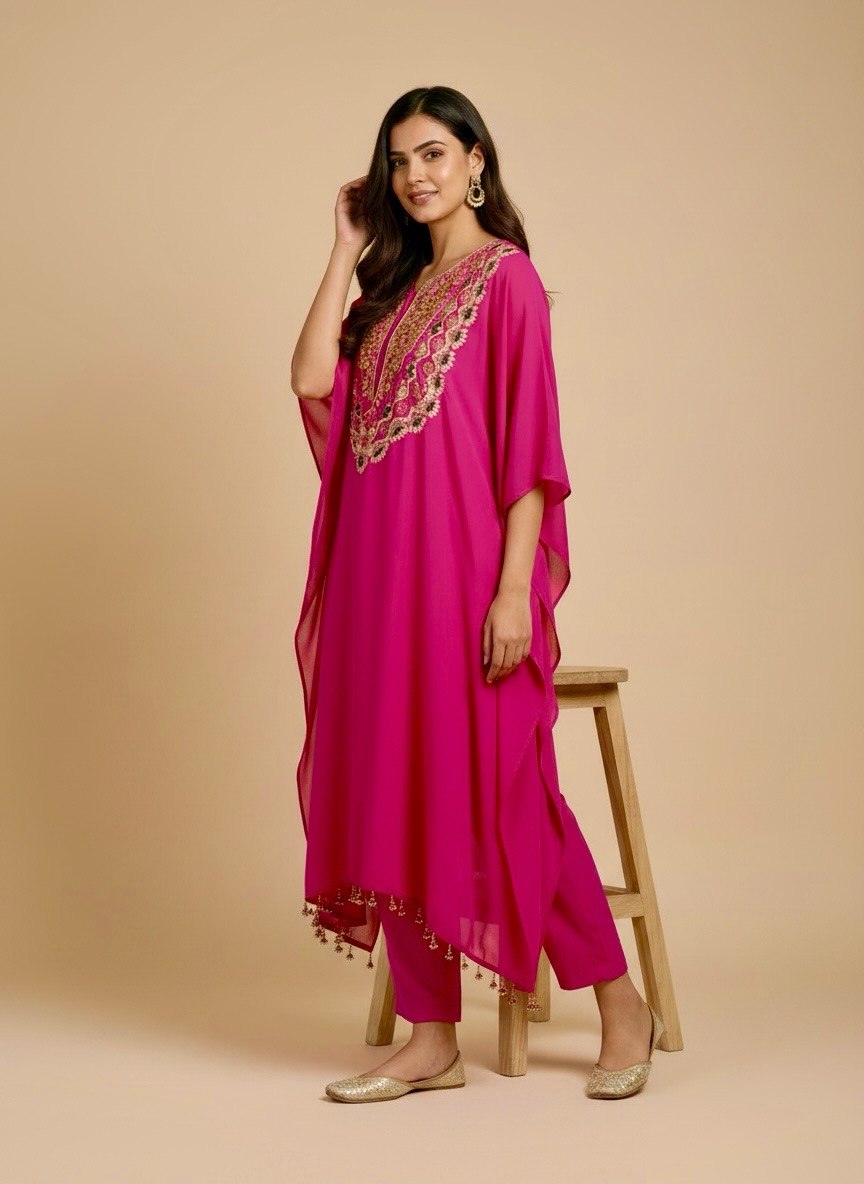Pure Crepe Designer Kaftaan with Pants