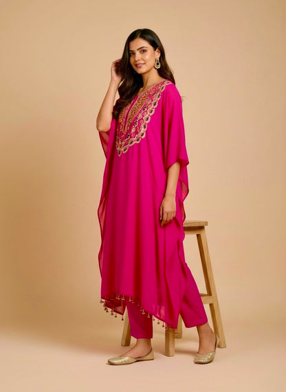Pure Crepe Designer Kaftaan with Pants