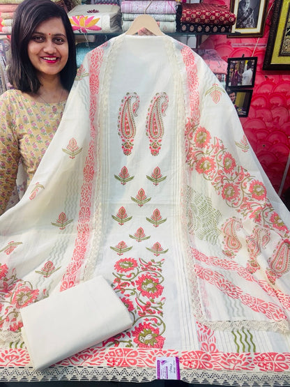 Beautiful Off White Cotton Suit Set