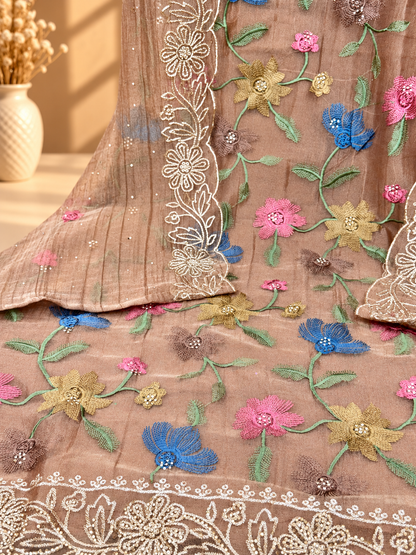 Premium Shimmer Tissue Suit with Multicolour Floral Embroidery & Designer Dupatta | Festive Wear for Women