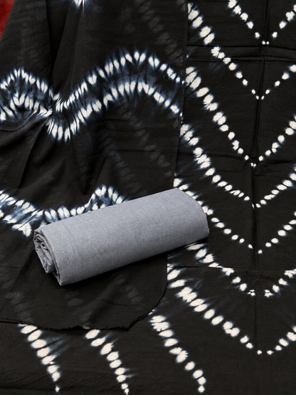 Premium Tie-Dye Cotton Suit Set | Black & Grey Shibori Printed Cotton Suit for Women