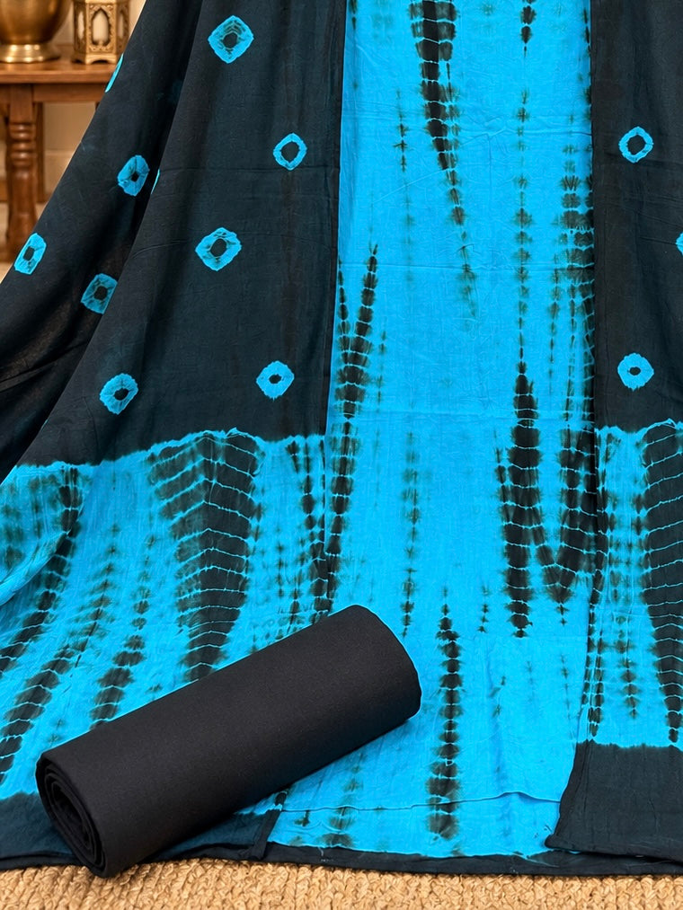 Premium Cotton Tie-Dye Printed Suit Set | Blue & Black Traditional Printed Suit for Women