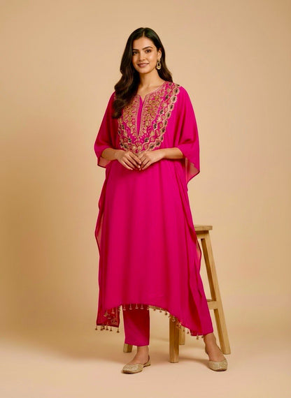 Pure Crepe Designer Kaftaan with Pants