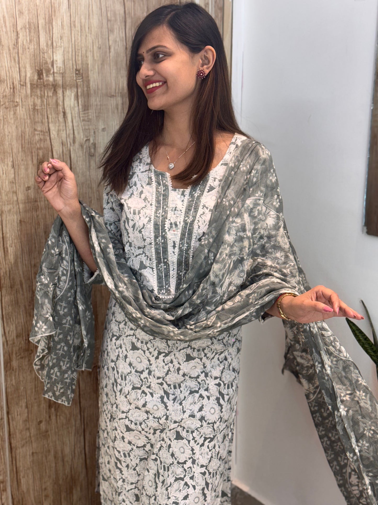 Beautiful Embroidered Cotton Suit Set with Mul Cotton Dupatta