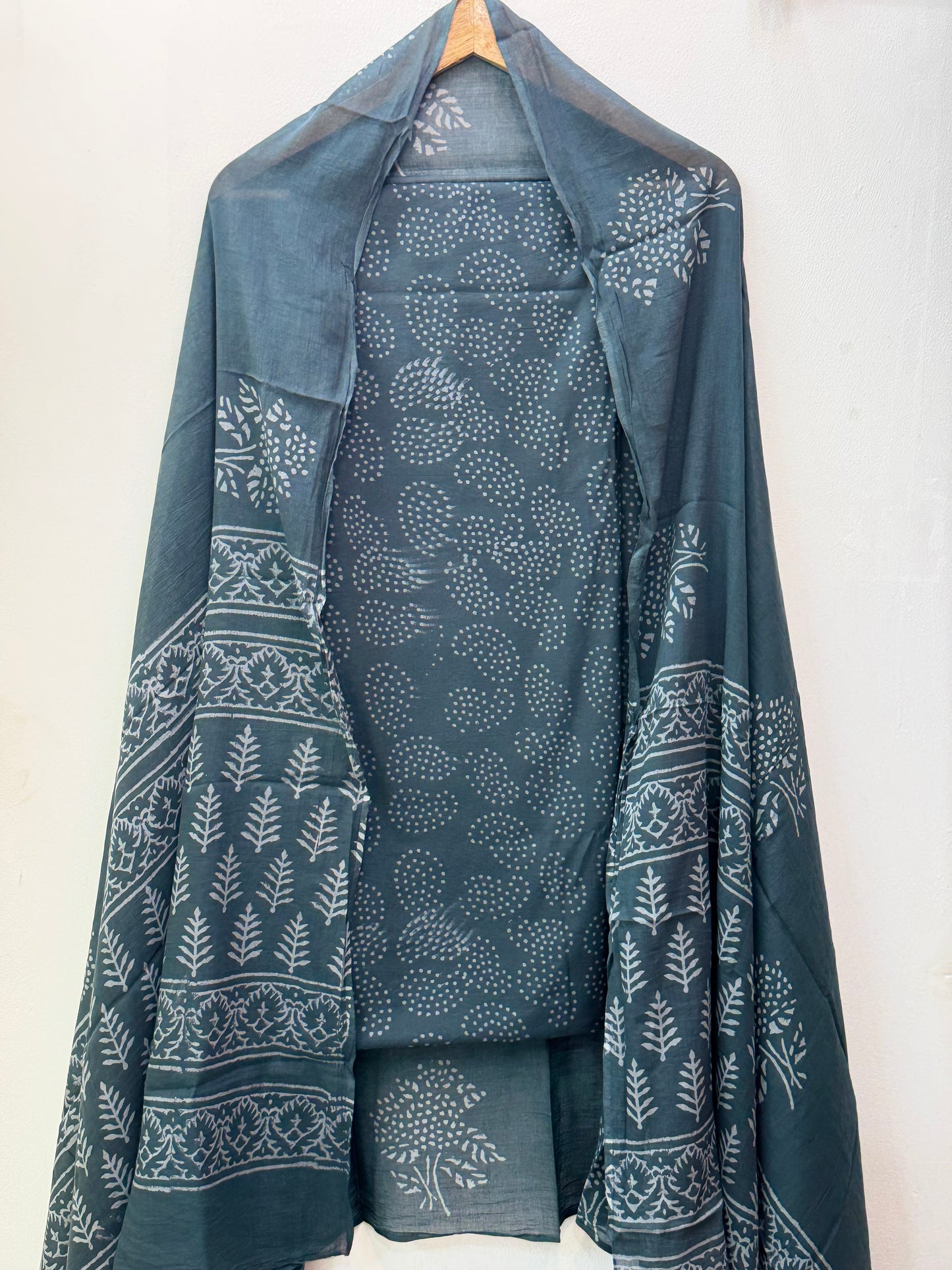 Jaipuri Hand Block Printed Suit with Mulmul Dupatta
