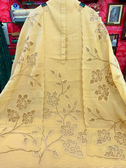 Designer MulMul Suit with Cut Work (HandWork)