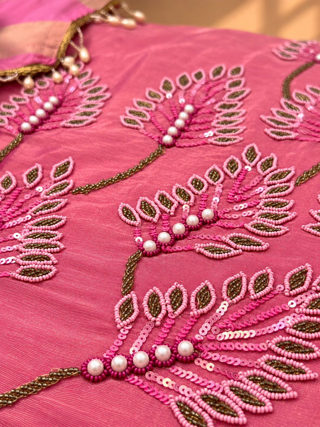 Pink Designer Unstitched Suit with Embroidered Floral Work & Striped Dupatta | Premium Ethnic Suit Set