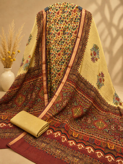 Premium Maheshwari Silk Suit with Traditional Floral & Paisley Print | Designer Silk Suit for Women