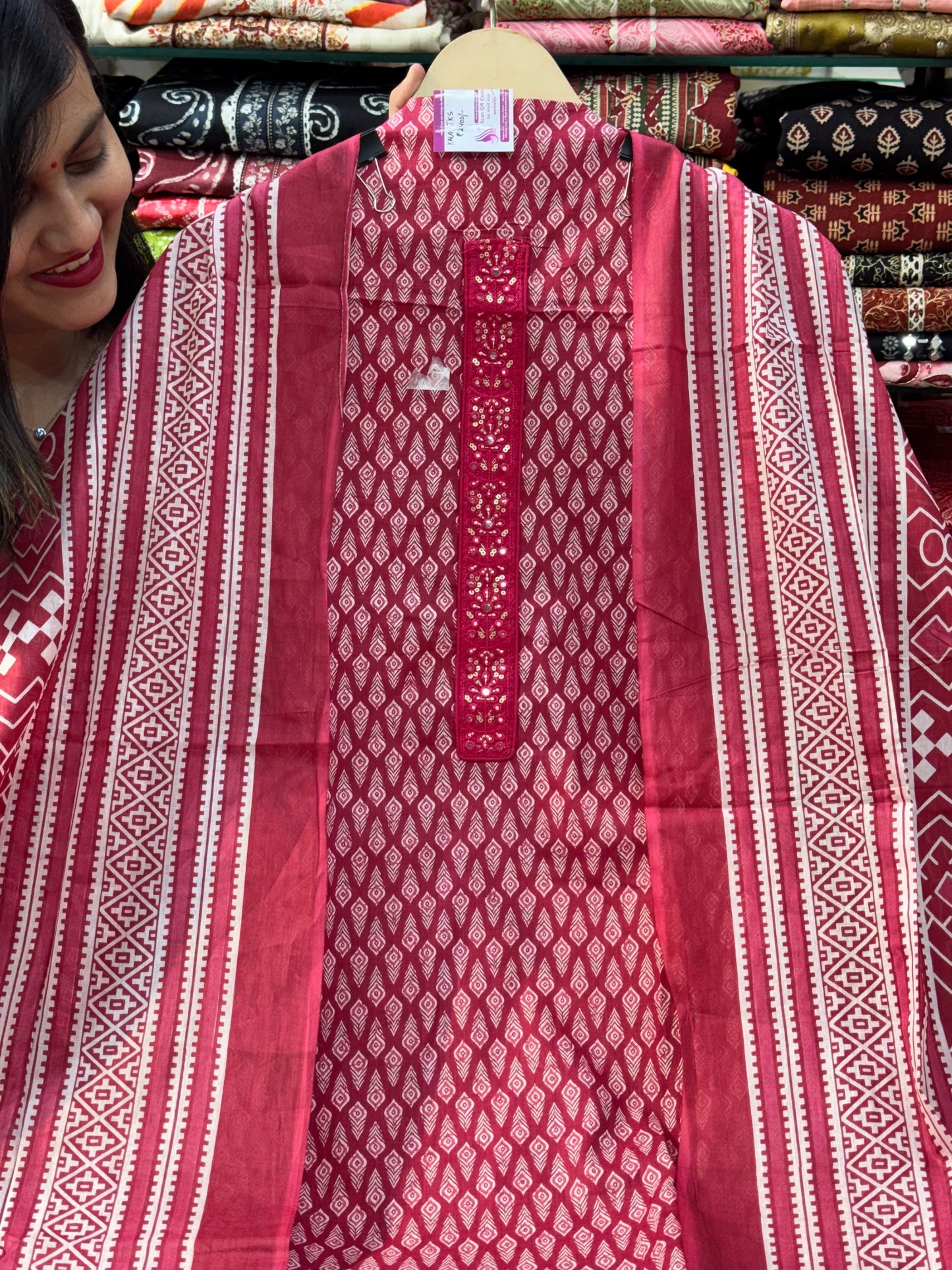 Cotton Suit with Designer Neck Patti