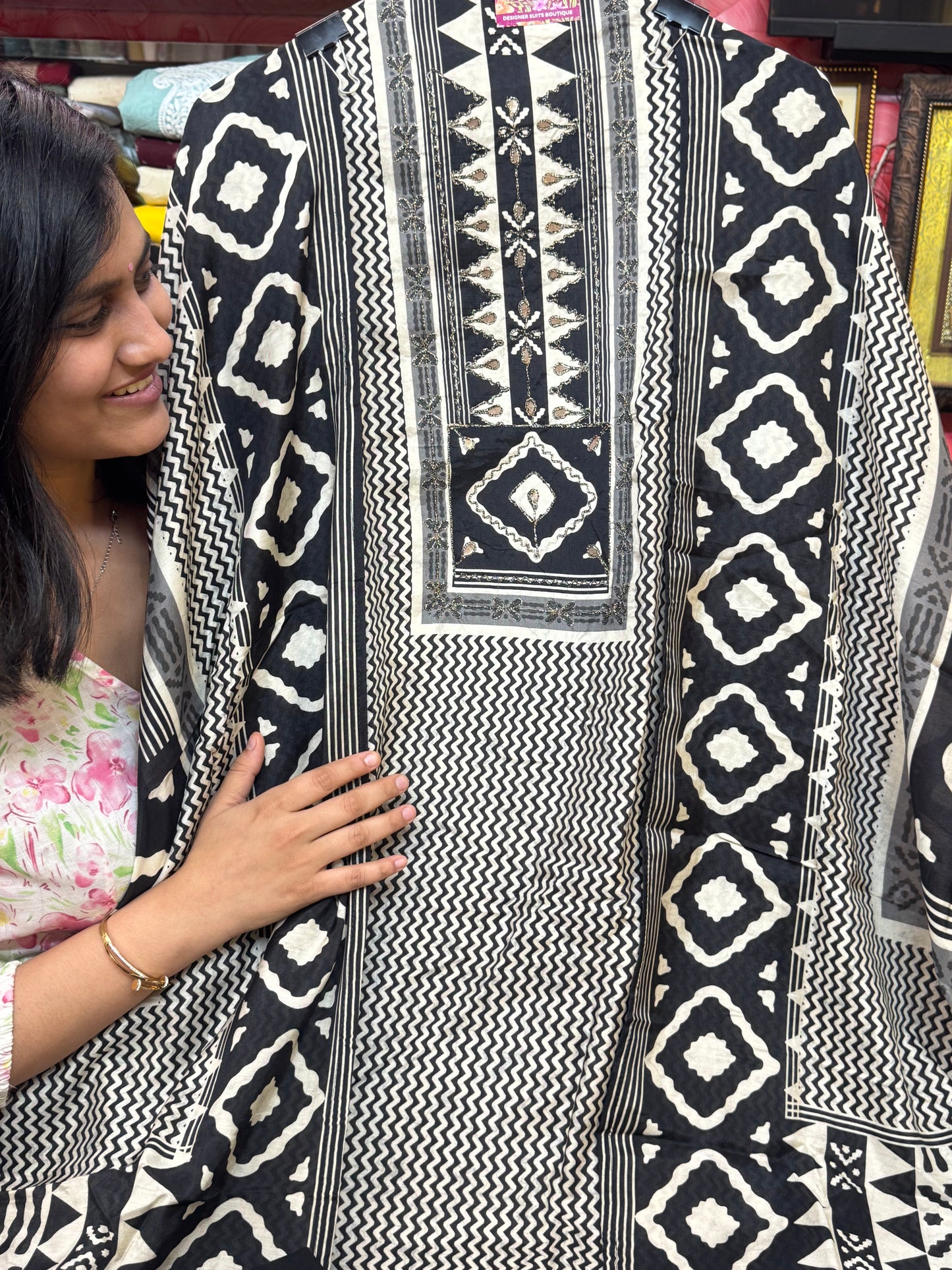 Embroidered Muslin Suit Black