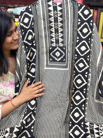 Embroidered Muslin Suit Black