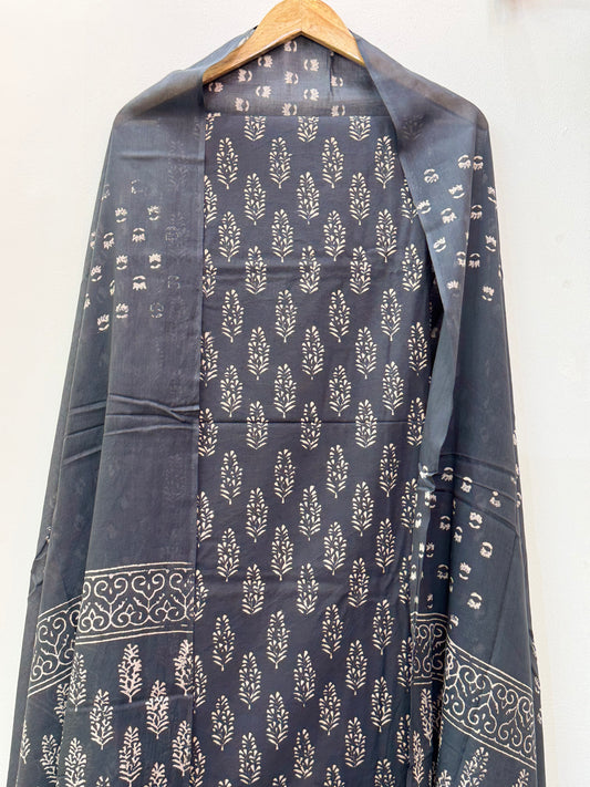 Jaipuri Hand Block Printed Suit with Mulmul Dupatta