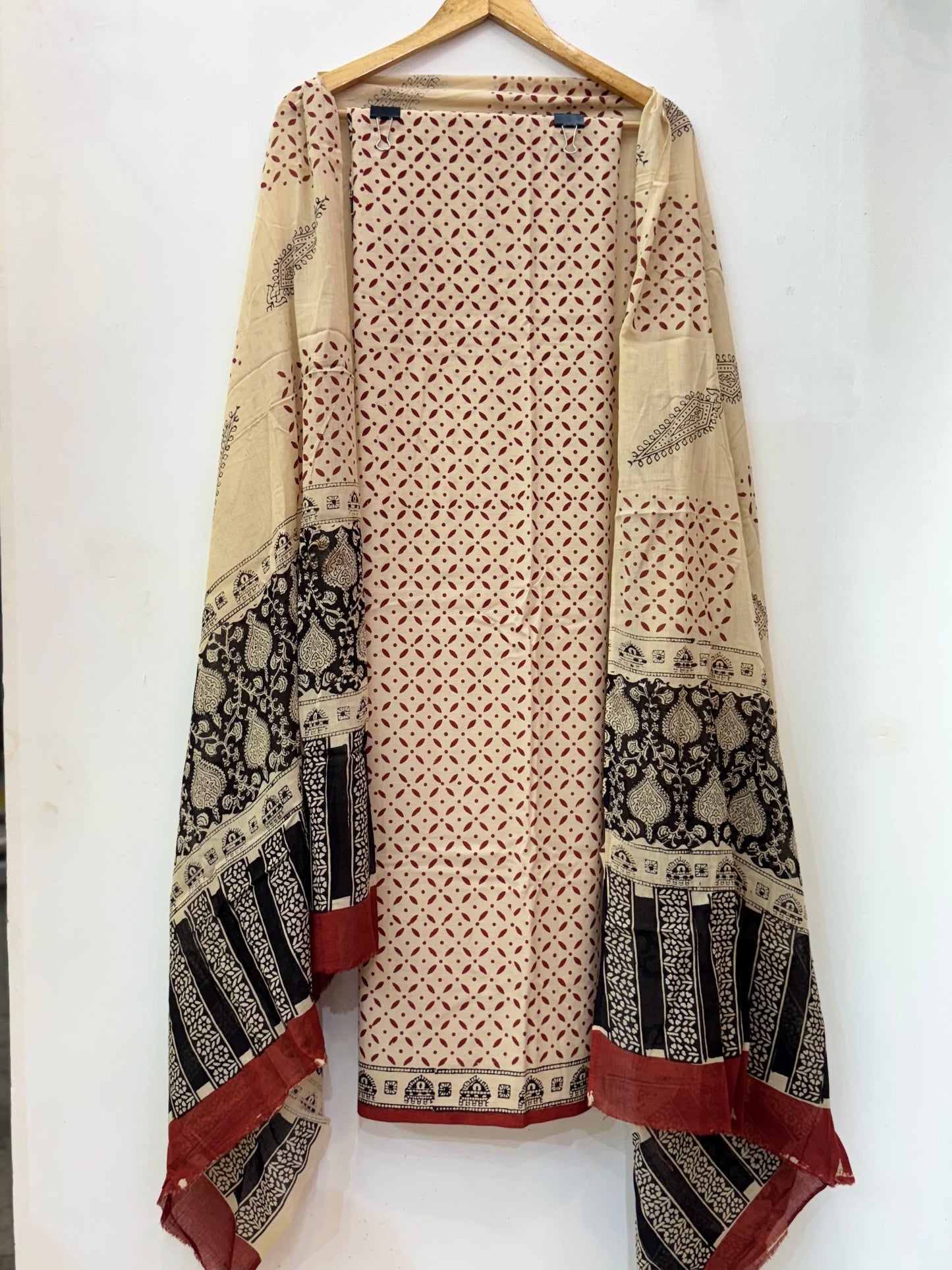 Jaipuri Hand Block Printed Suit with Mulmul Dupatta