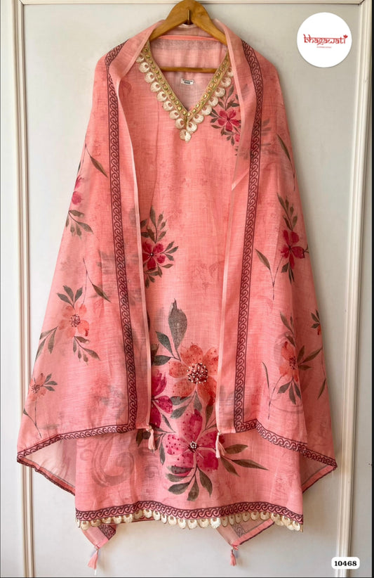Beautiful Linen Suit with Floral Design