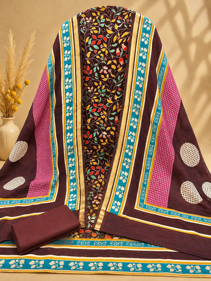 Premium Maheshwari Silk Suit with Multicolour Floral Print & Designer Border | Elegant Ethnic Wear for Women