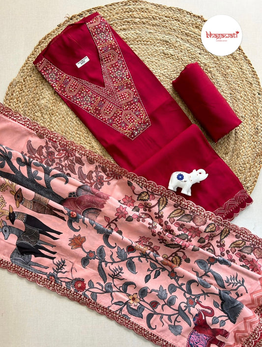 Pure Roman Silk Suit with Printed Dupatta
