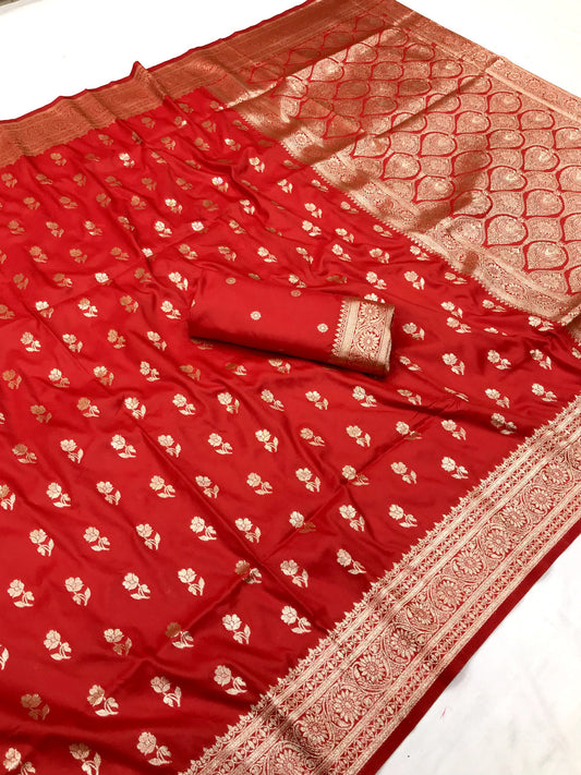 Pink traditional banarasi silk saree with zari woven work