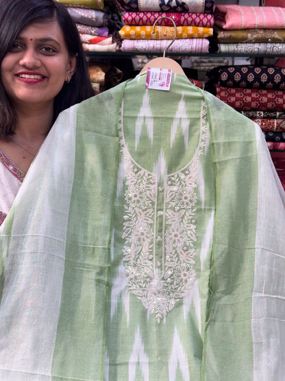 Ikkat printed Cotton suit with embroidery