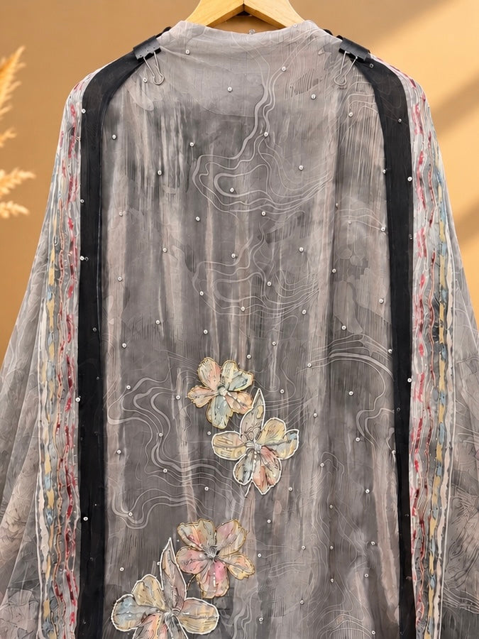 Premium Crepe Suit Fabric with Floral Embroidery & Designer Border | Bhagawati
