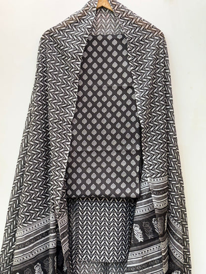 Jaipuri Hand Block Printed Suit with Mulmul Dupatta