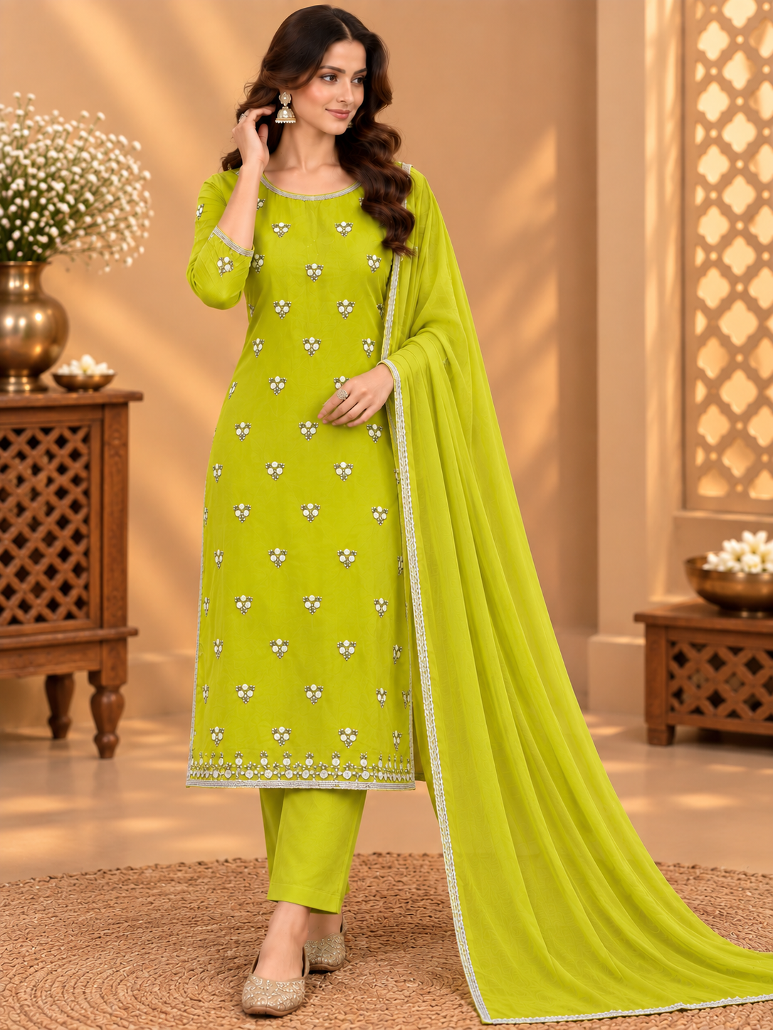 Premium Georgette Suit with Pearl Work & Designer Border | Elegant Party Wear Suit for Women