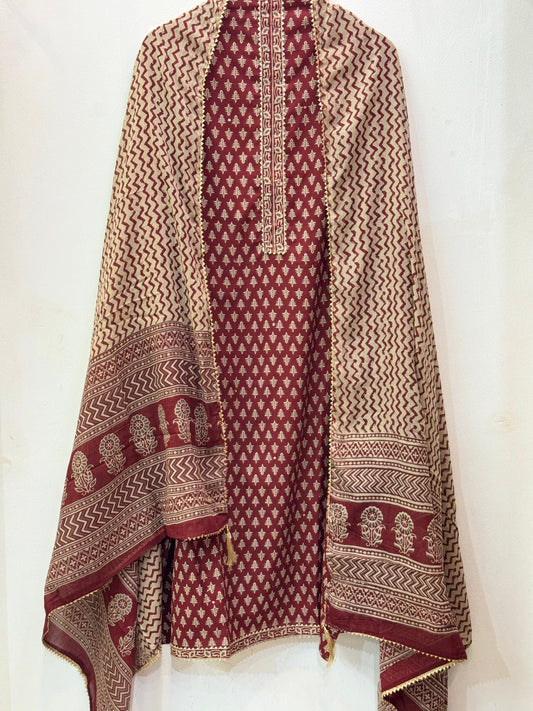 Jaipuri Gota Work Suit with mulmul Dupatta