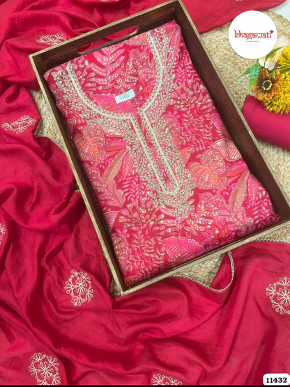 Beautiful Modal Silk Suit with Machine Embroidery