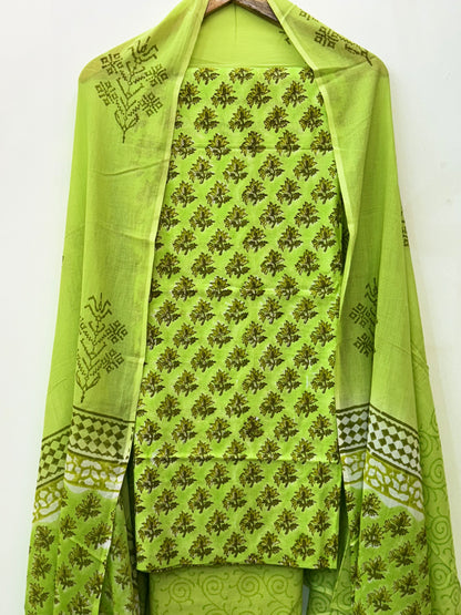 Jaipuri Hand Block Printed Suit with Mulmul Dupatta