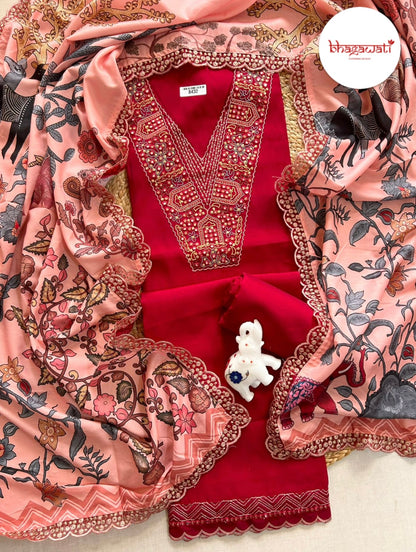 Pure Roman Silk Suit with Printed Dupatta
