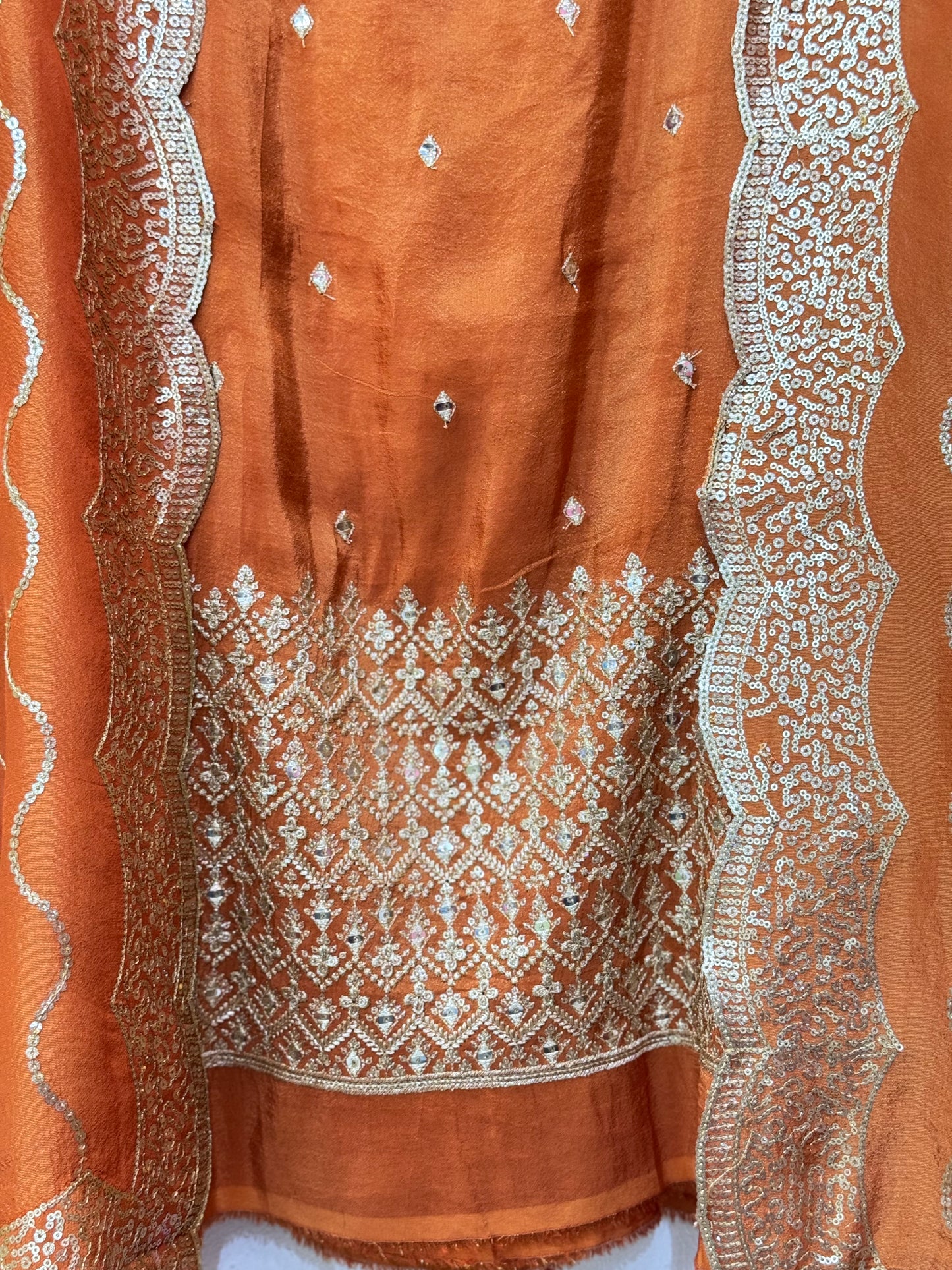 Embroidered Shimmer Silk Dress Material With Designer Dupatta (Unstitched)