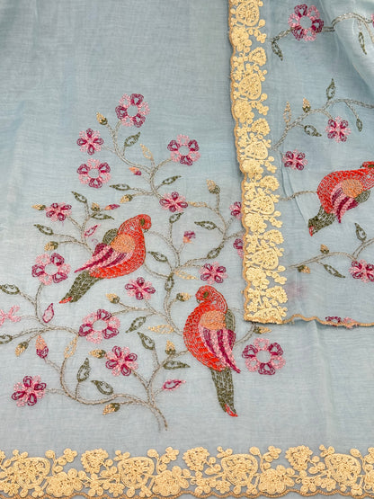 Designer MulMul Suit with Heavy Embroidery