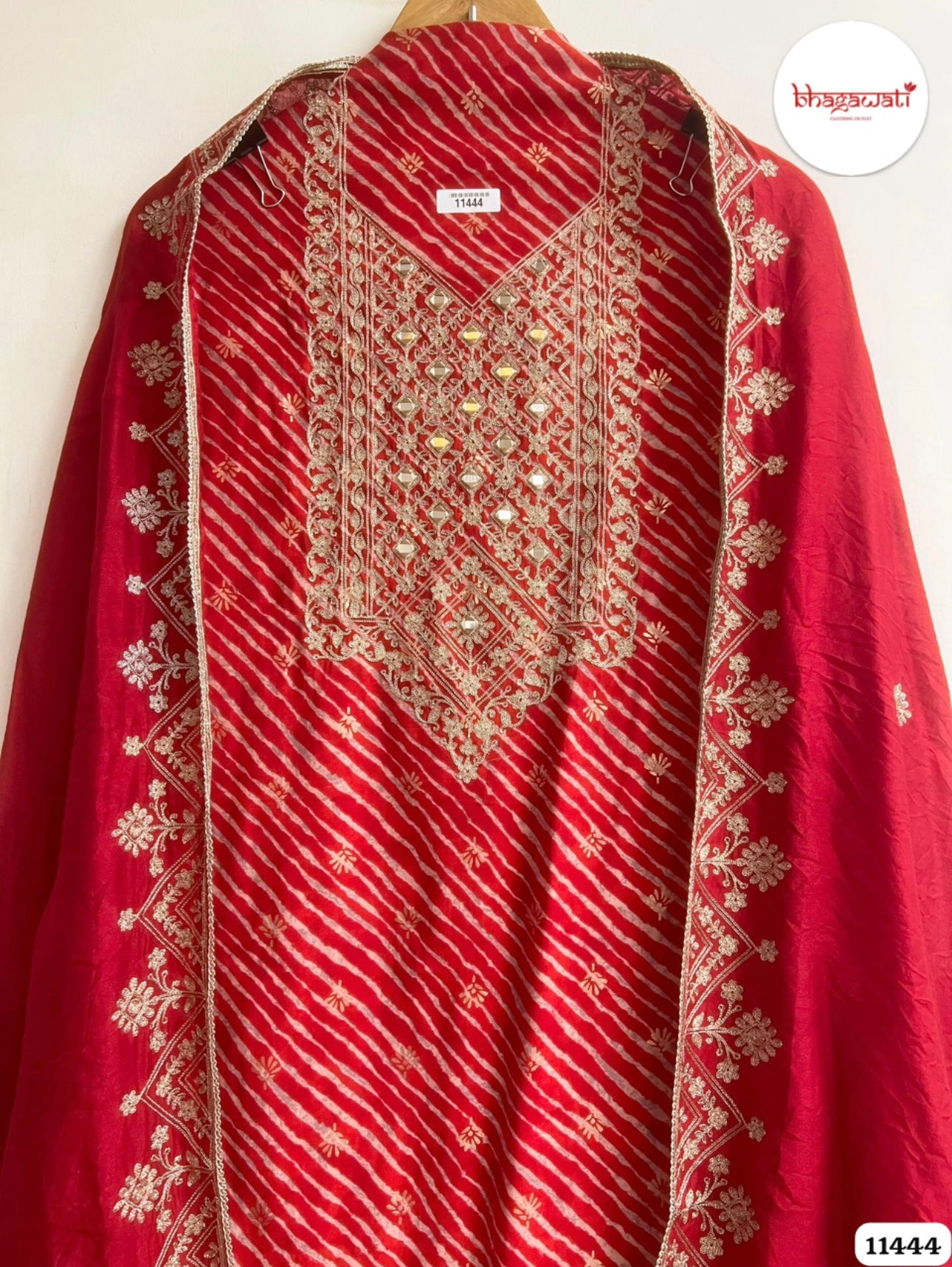 Beautiful Red Modal Silk Suit with Real Mirror Embroidery