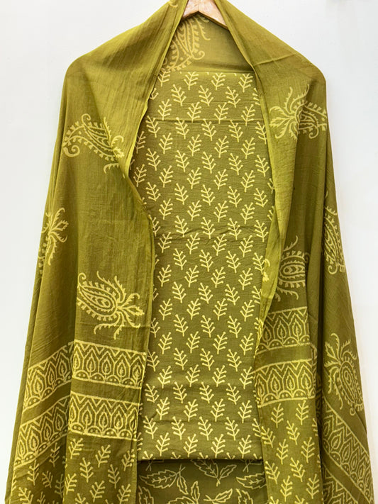 Jaipuri Hand Block Printed Suit with Mulmul Dupatta