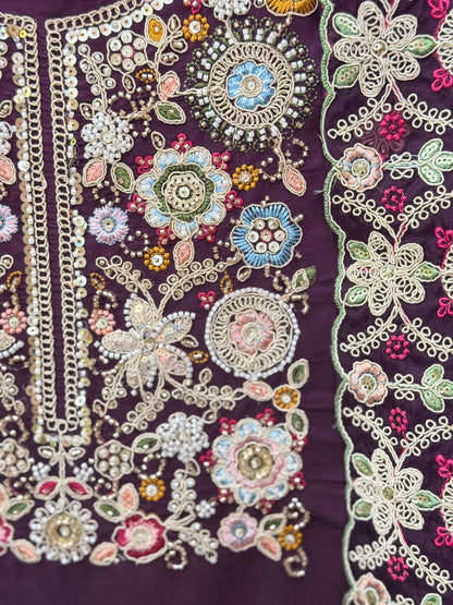 Designer Silk Suit with Hand Embroidery