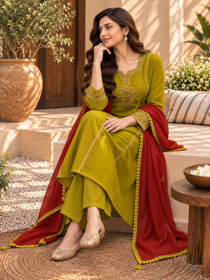 A Line Soft Organza Silk 3 pc Suit