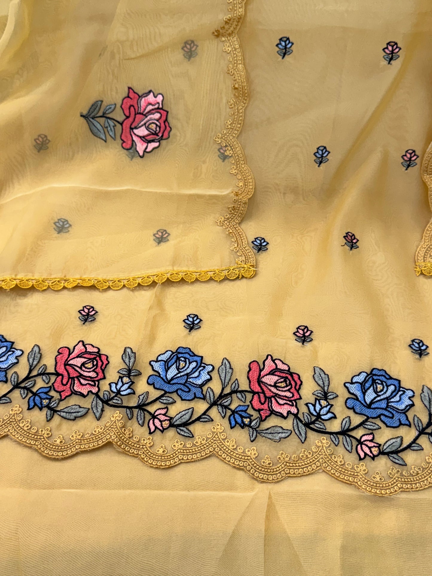 Embroidered Organza Silk Suit