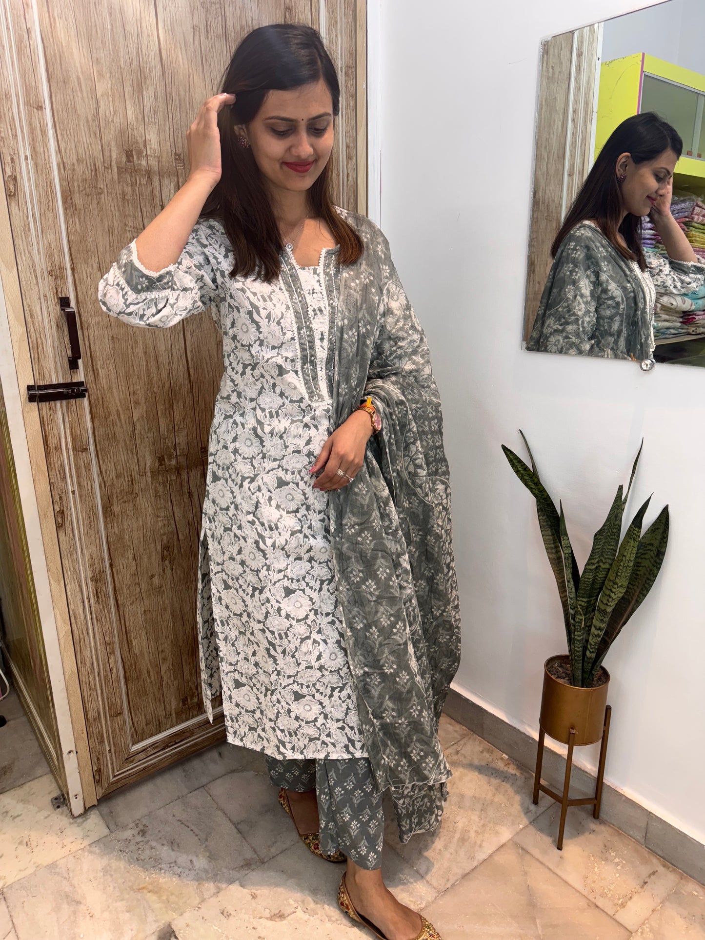 Beautiful Embroidered Cotton Suit Set with Mul Cotton Dupatta