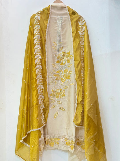Pure Glass Opada Silk Suit with Heavy Embroidery