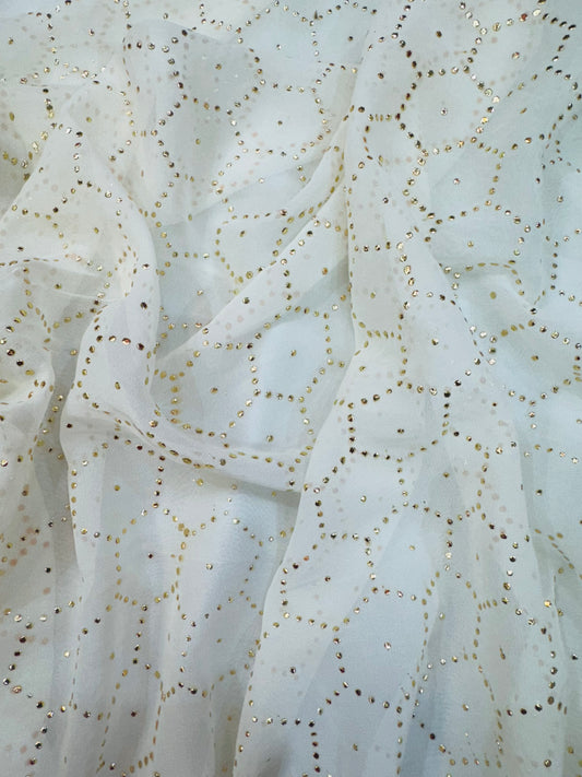 Dyeable Georgette Mukesh Embroidery Fabric