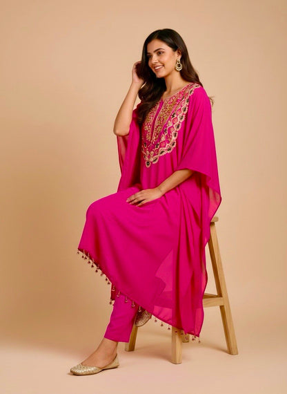 Pure Crepe Designer Kaftaan with Pants