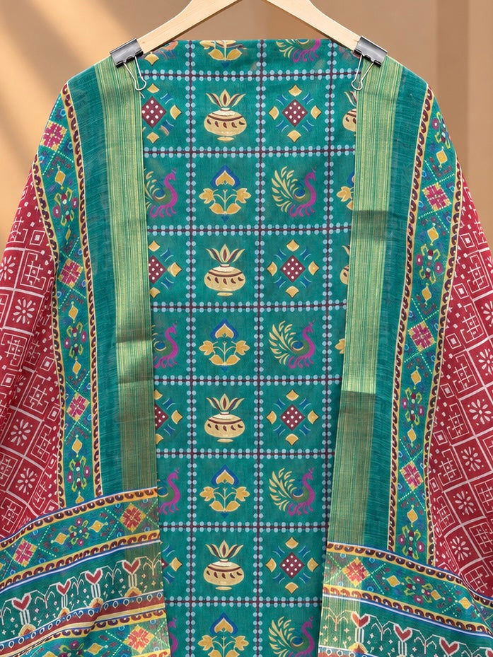 Premium Silk Blend Printed Suit Set with Designer Dupatta | Teal & Maroon Ethnic Suit for Women