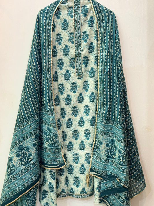 Jaipuri Gota Work Suit with mulmul Dupatta