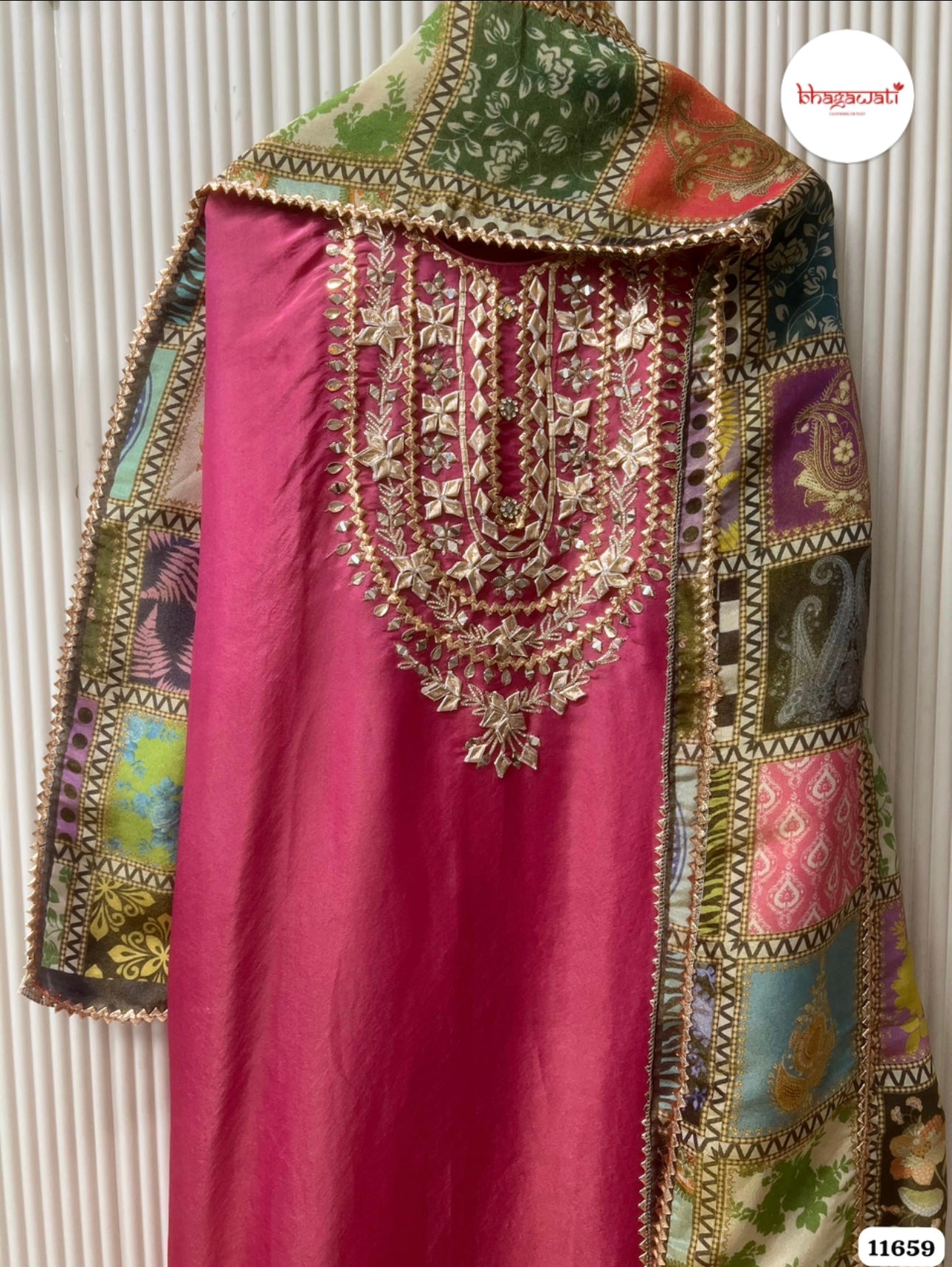 Pure Shimmer Tissue Silk Suit with Gota Embroidery