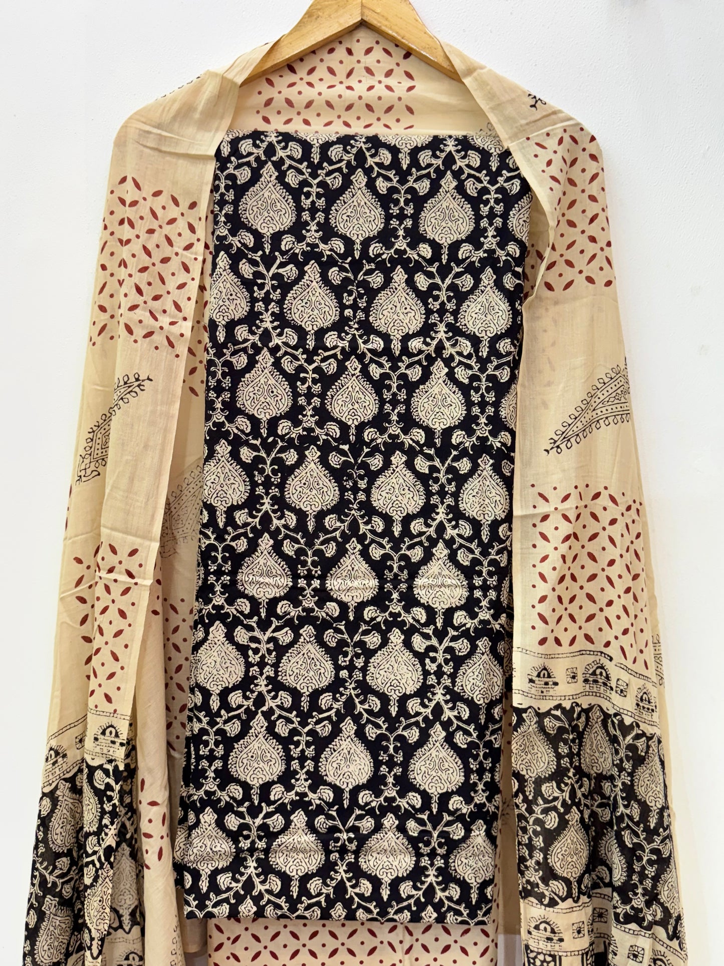 Jaipuri Hand Block Printed Suit with Mulmul Dupatta