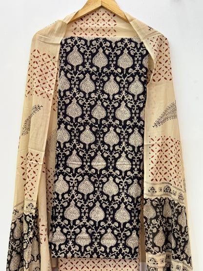 Jaipuri Hand Block Printed Suit with Mulmul Dupatta