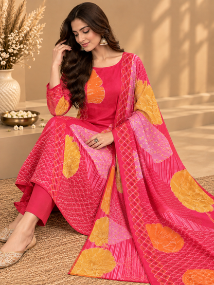 Gajari Shimmer Silk Digital Printed & Embroidered Unstitched Suit Set | Premium Designer Suit