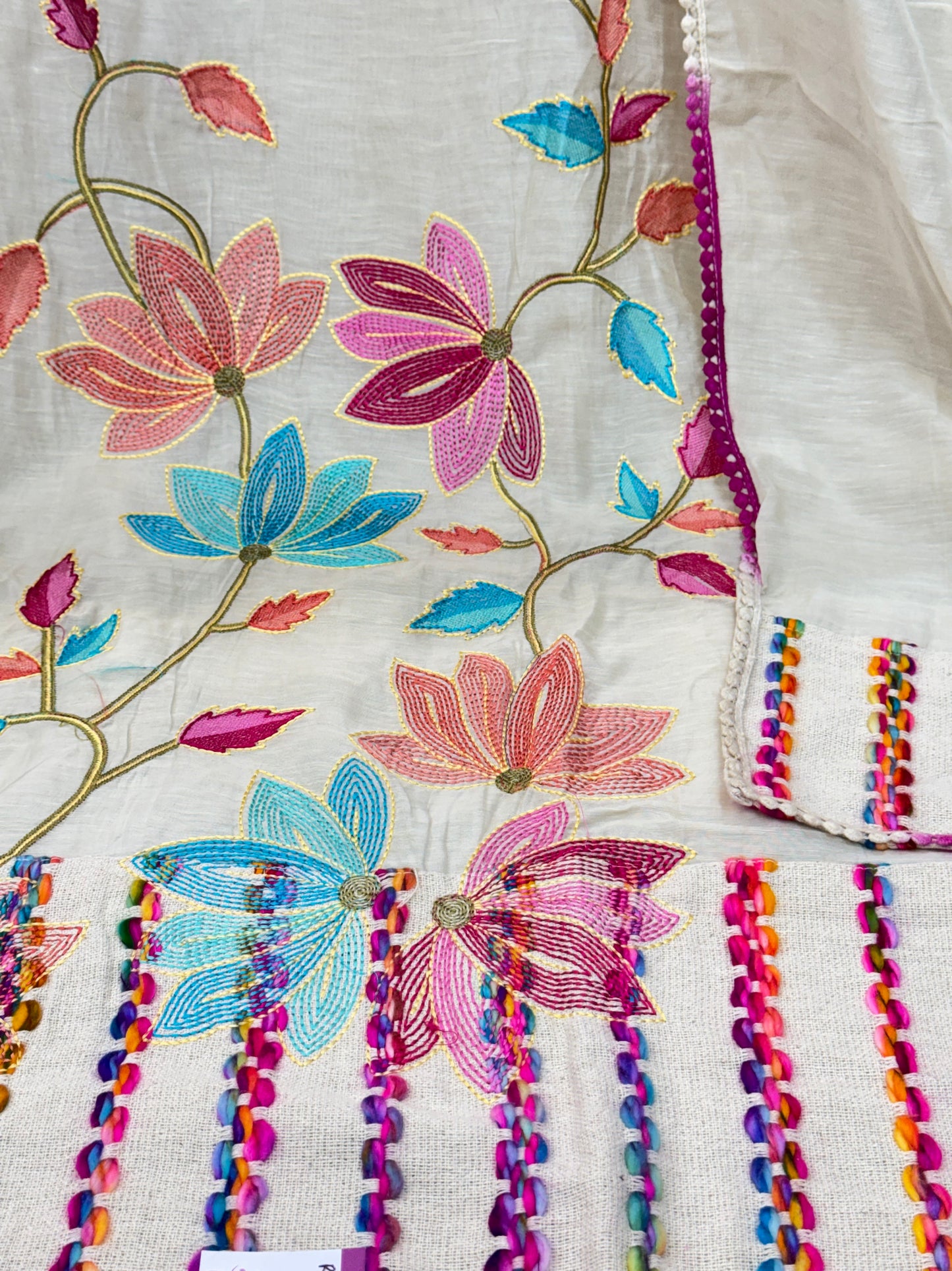 Designer Linen MulMul Suit with Heavy Embroidery