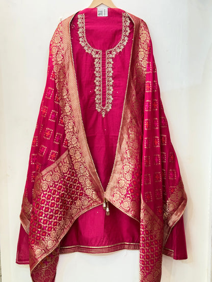 Embroidered Magenta Chanderi Suit (Karva Special)